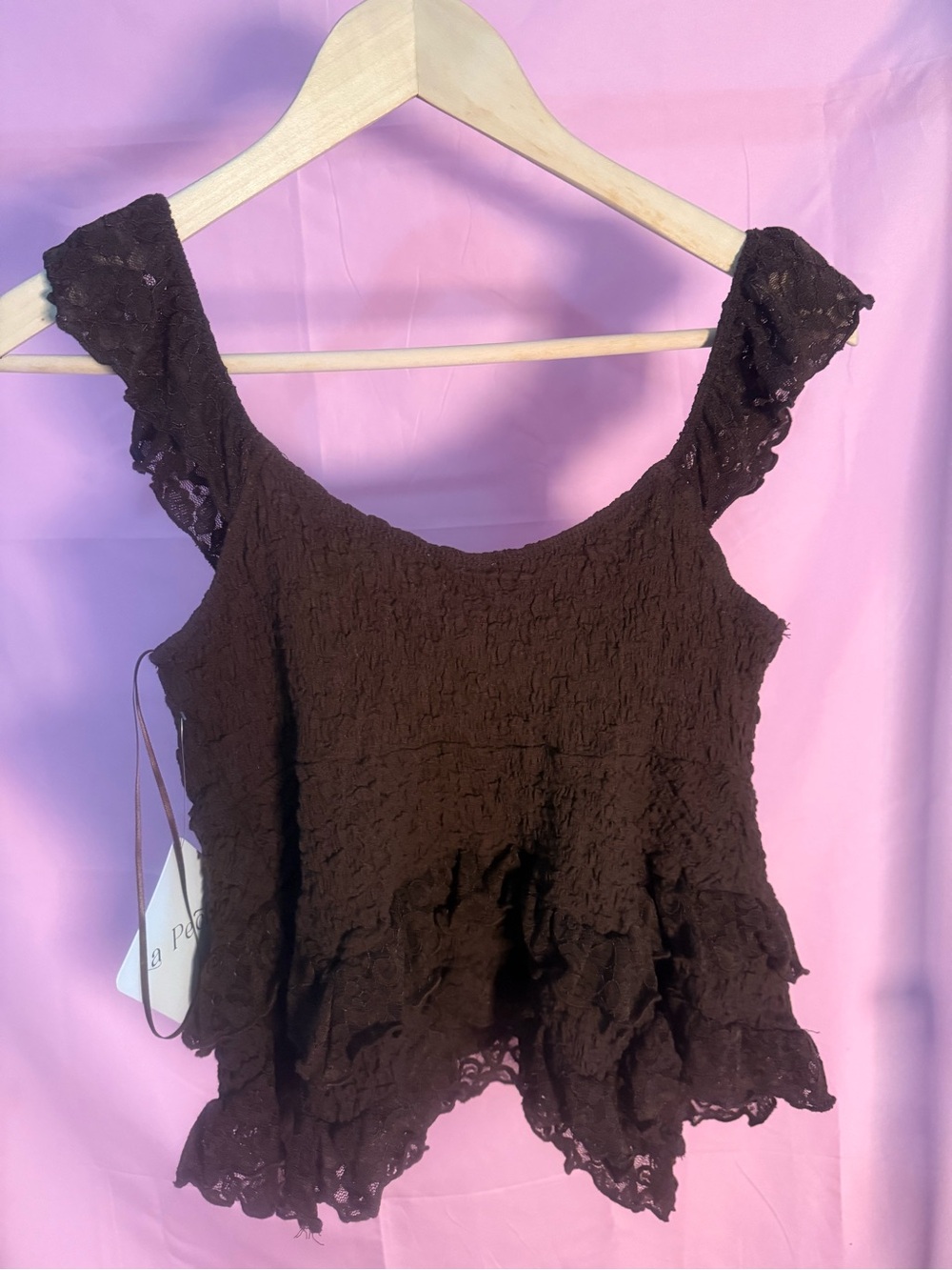 La Peche chocolate brown ruched lace blouse NWT - Picture 2 of 4